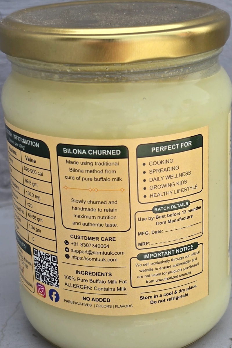 Somtuuk ghee jar storage, batch, and customer care information